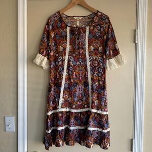 Matilda Jane Make Believe Intermission Dress Brown Floral Boho Hippie Festival S